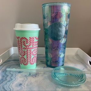 Starbucks Venti Green Iridescent Mermaid Tumbler with FREE Colour Change Hot Cup